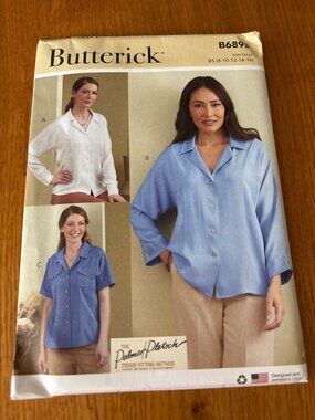 Butterick B6898 Womens Sewing Pattern Size 8-10-12-14-16 Button-Down Shirt Uncut